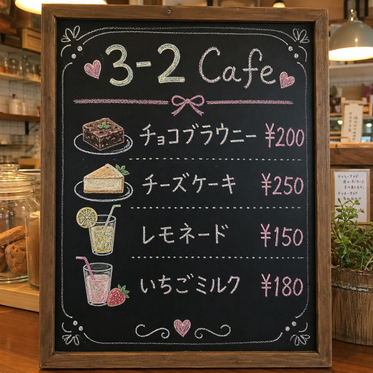 3-2 Cafeのメニューボード